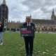 Bambos in Parliament Square for the Free Nazanin campaign with Amnesty UK