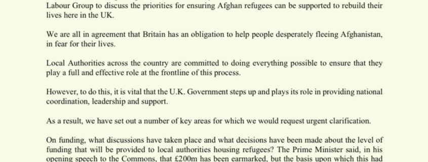 Labour Councils support for Afghan refugees