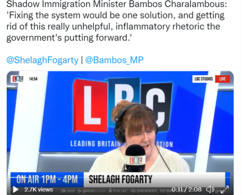 Bambos Shadow Immigration Minister LBC interview