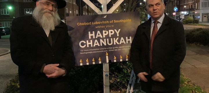 Bambos at the lighting of the menorah in Cockfosters
