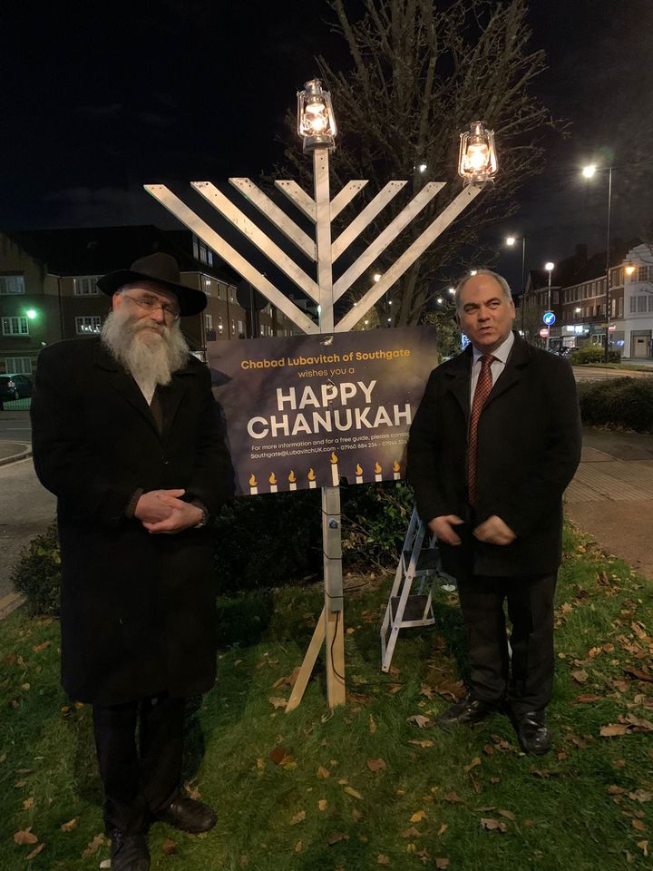 Bambos at the lighting of the menorah in Cockfosters