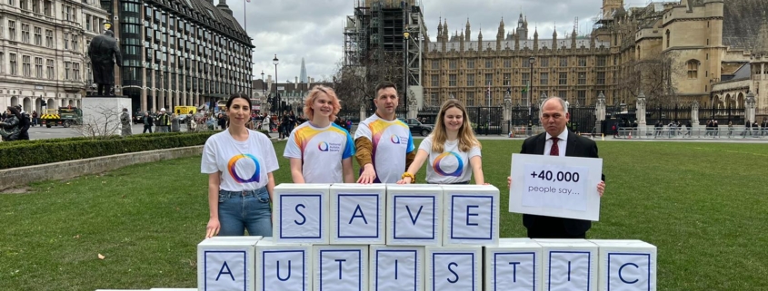 Bambos and the National Autistic Society outside Parliament