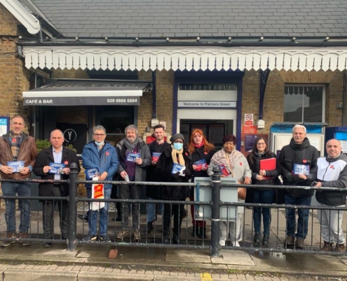 Bambos campaigning outside Palmers Green Train Station