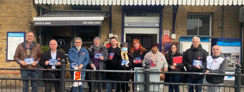 Bambos campaigning outside Palmers Green Train Station