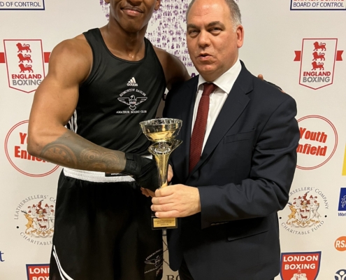 Bambos handing out prizes with Edmonton Eagles Boxing Club