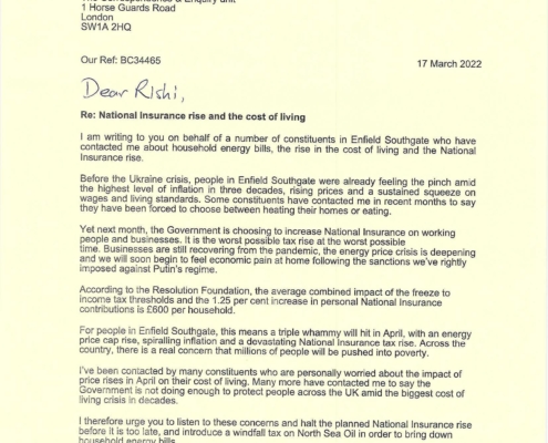 Letter to Rishi Sunak re NIC rise