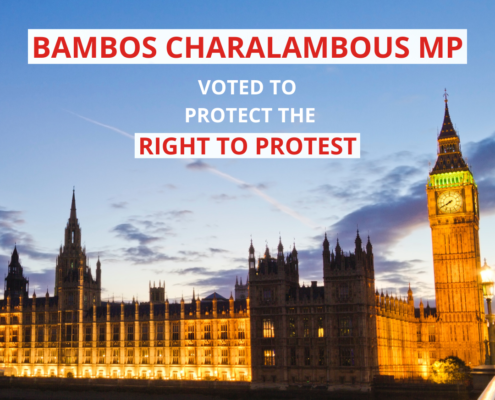 Bambos voted to protect the right to protest