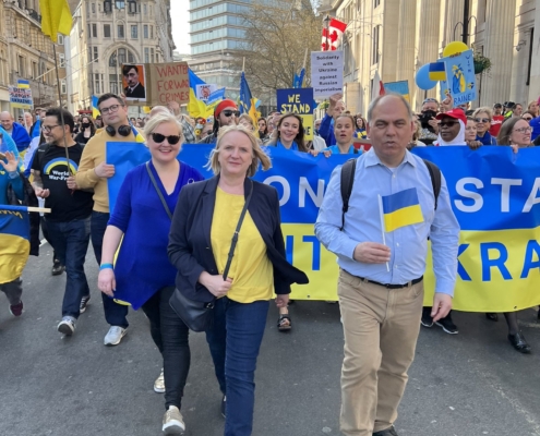 Bambos and Joanne McCartney marching in solidarity with Ukraine