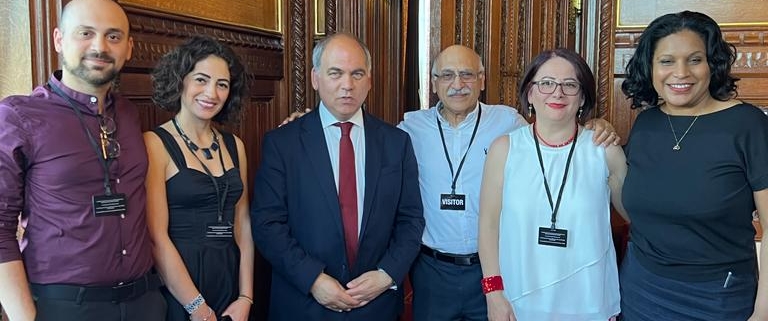 Bambos Charalambous MP with Janet Daby MP, Anoosheh Ashoori and family in Parliament