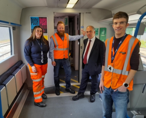 Bambos Charalambous MP meeting Great Northern trainee drivers and maintenance apprentices