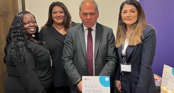 Bambos Charalambous MP visiting HSBC in Enfield Town to see their safe space initiative