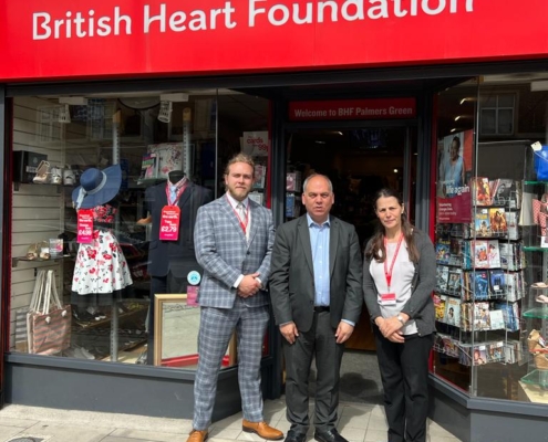 Bambos Charalambous MP visiting the British Heart Foundation shop in Palmers Green