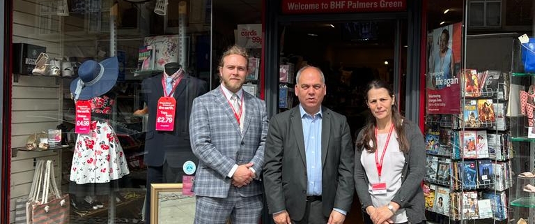 Bambos Charalambous MP visiting the British Heart Foundation shop in Palmers Green