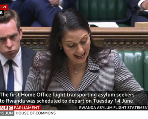 Priti Patel speaking during the House of Commons debate on the Rwanda deportation flight