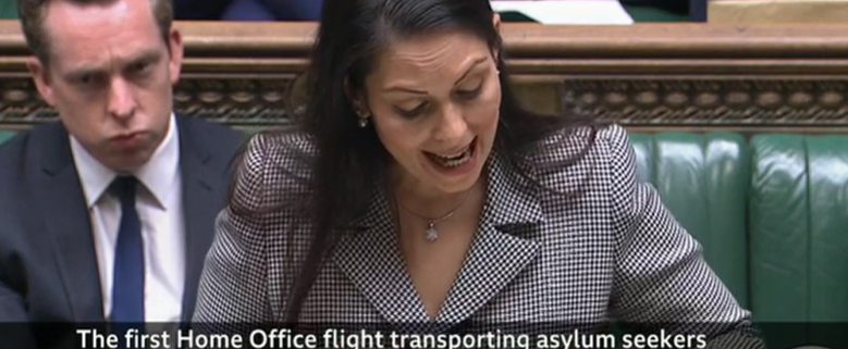 Priti Patel speaking during the House of Commons debate on the Rwanda deportation flight
