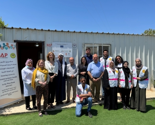 Bambos Charalambous MP visiting a Bedouin village in the E1 area of the West Bank which relies on a weekly mobile medical centre from Medical Aid for Palestinians