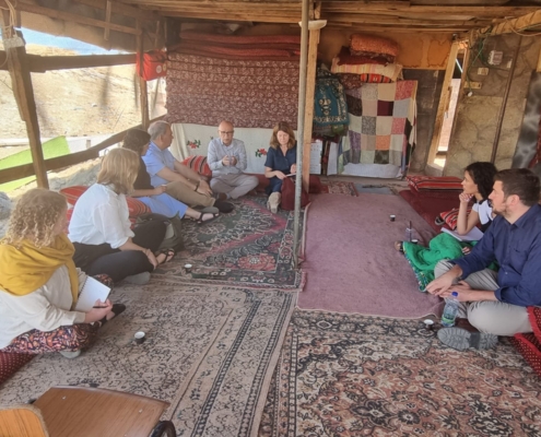 Bambos Charalambous MP visiting a Bedouin village which relies on a weekly mobile medical centre