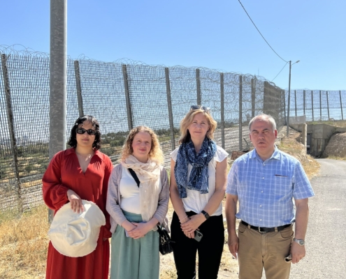 Bambos Charalambous MP, Nadia Whittome MP, Anna McMorrin MP and Olivia Blake MP visiting the Al Walaja community