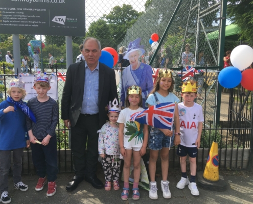 Bambos Charalambous MP joining the Jubilee street party in Conway