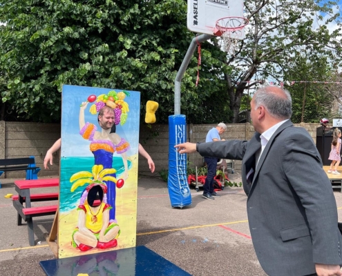 Bambos Charalambous MP throwing a sponge at Mr Newham