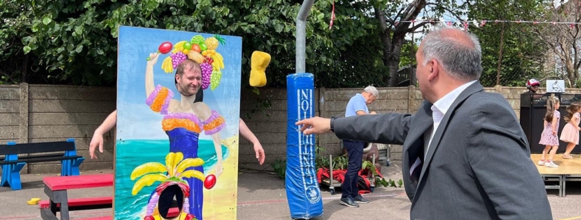 Bambos Charalambous MP throwing a sponge at Mr Newham