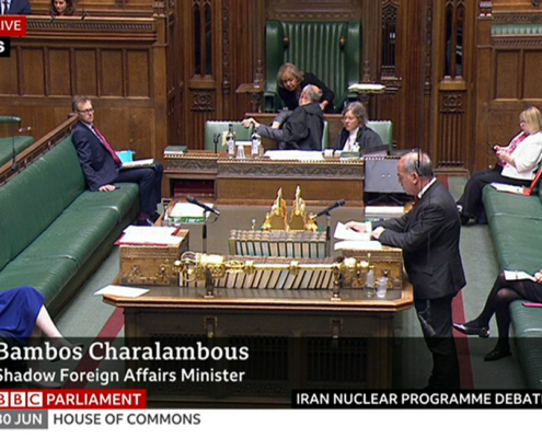 Bambos Charalambous MP speaking from the despatch box during the debate on Iran's nuclear programme