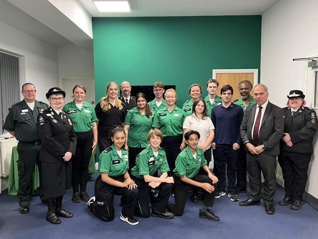 Bambos Charalambous MP with cadets at the St John Ambulance training centre in Enfield