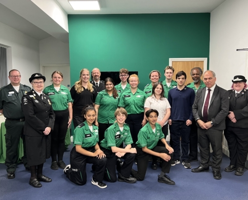 Bambos Charalambous MP with cadets at the St John Ambulance training centre in Enfield