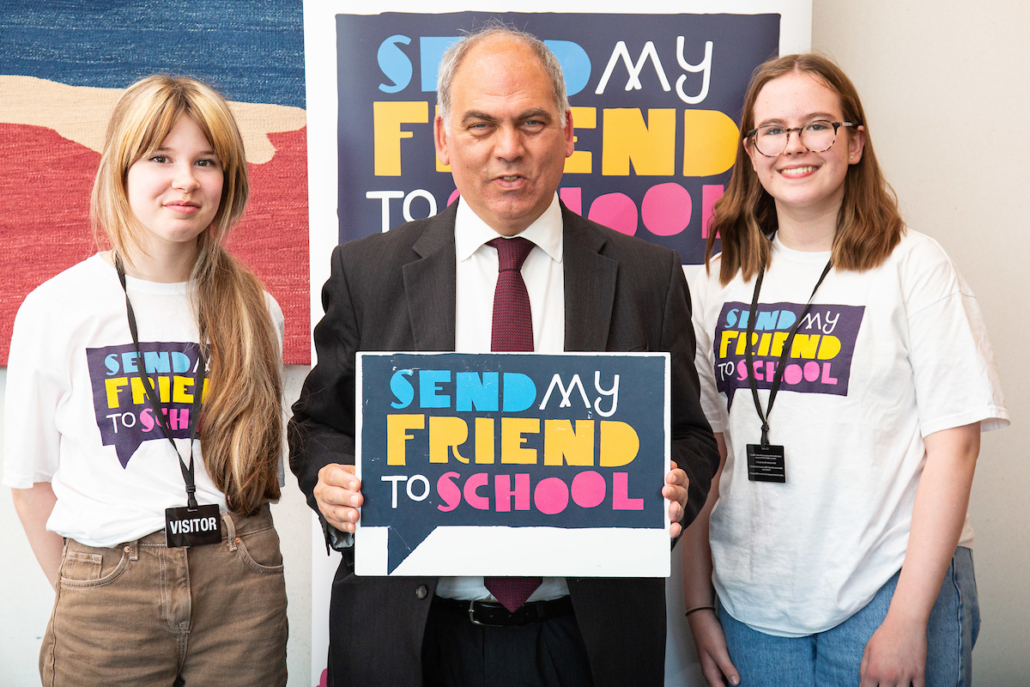 Bambos Charalambous MP supporting the Send My Friend to School campaign on global education with young campaigners