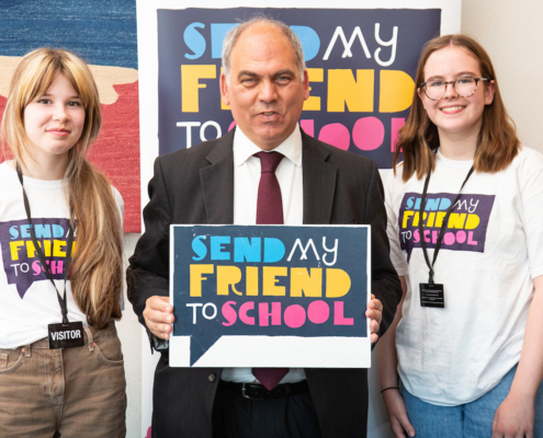 Bambos Charalambous MP supporting the Send My Friend to School campaign on global education with young campaigners