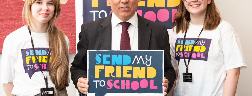 Bambos Charalambous MP supporting the Send My Friend to School campaign on global education with young campaigners