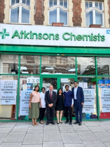 Bambos Charalambous MP visiting local pharmacy Atkinsons Chemists in Winchmore Hill