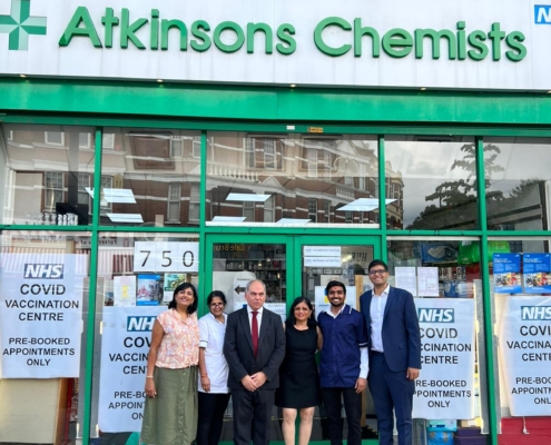 Bambos Charalambous MP visiting local pharmacy Atkinsons Chemists in Winchmore Hill