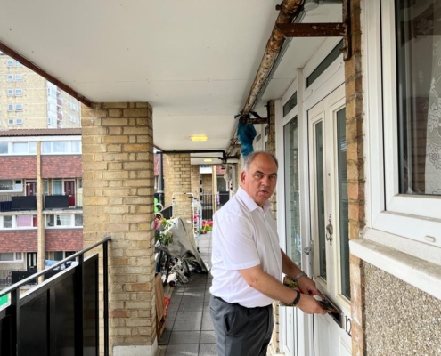 Bambos Charalambous MP delivering summer leaflets in Arnos Grove