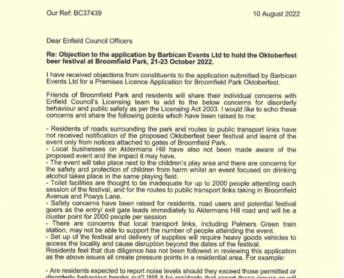 Oktoberfest letter Bambos Charalambous MP