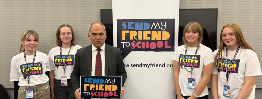 Bambos Charalambous MP supporting the Send My Friend to School campaign at Labour Conference