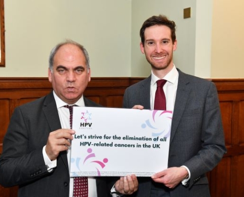 Bambos Charalambous MP with David Winterflood, Chief Executive of NOMAN Campaign, in Parliament during the HPV Coalition event