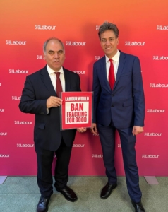 Bambos Charalambous MP and Ed Miliband MP in Parliament supporting Labour's fracking ban