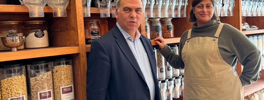 Bambos Charalambous MP visiting Refill @ the Grange in Grange Park