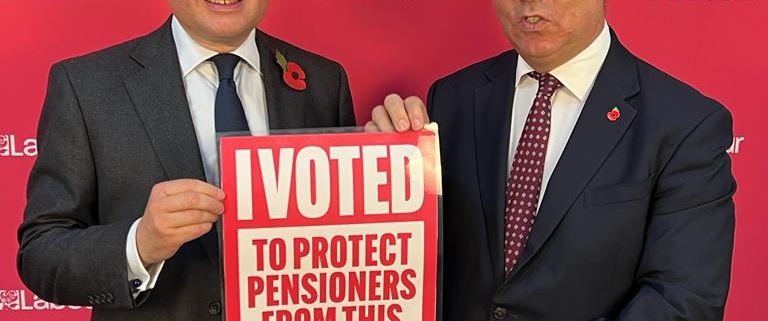 Bambos Charalambous MP and Jonathan Ashworth MP pictured in Parliament protecting pensioners from this Tory crisis