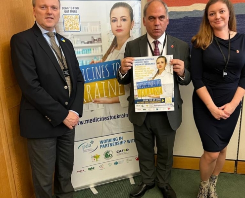 Bambos Charalambous MP supporting the Medicines to Ukraine campaign in Parliament