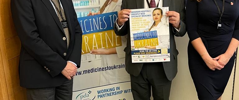 Bambos Charalambous MP supporting the Medicines to Ukraine campaign in Parliament