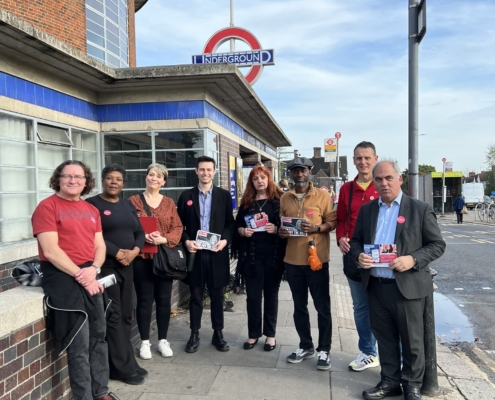 Bambos Charalambous MP and campaigners during Enfield Southgate's National Campaign Day