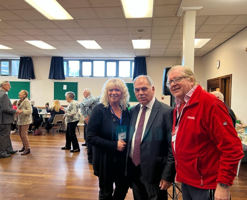Bambos Charalambous MP with Mandi and Adrian at the Memory Lane Cafe and Carers Club