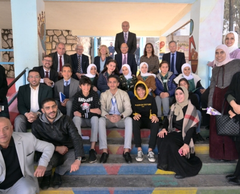 Bambos Charalambous MP visiting the Jabal Hussein Co-Educational school with UNRWA