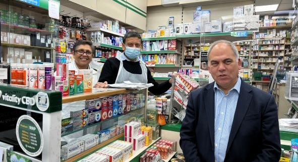 Bambos Charalambous MP at N R Patel Pharmacy in Bowes on Small Business Saturday