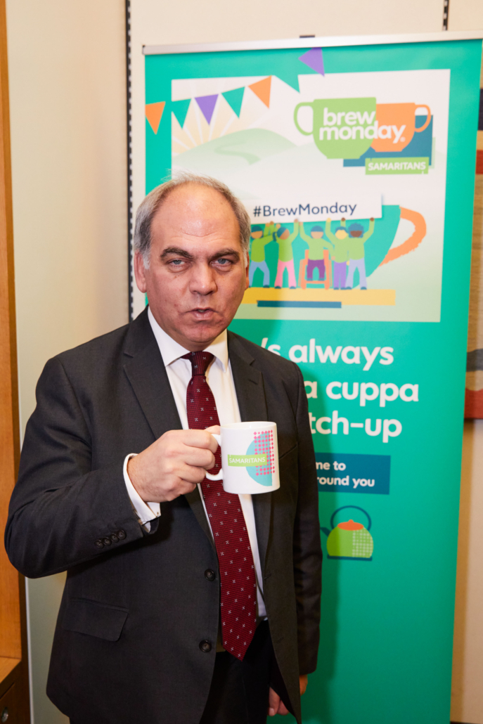 Bambos Charalambous MP supporting Brew Monday with Samaritans