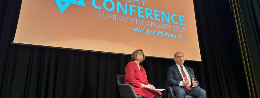 Bambos Charalambous MP and Louise Ellman on stage at the Jewish Labour Movement one day conference