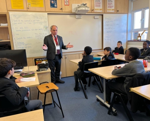 Bambos Charalambous MP speaking to pupils at Keble Prep