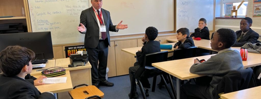 Bambos Charalambous MP speaking to pupils at Keble Prep